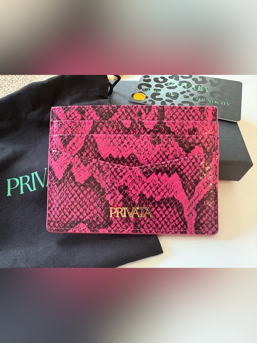 PRIVATA Hot Pink Snakeskin-Print Leather Wallet/Card Holder 🩷🐍